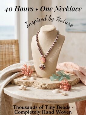 OOAK Hand Beaded Delica & Freshwater Pearl Necklace | Genuine Coral